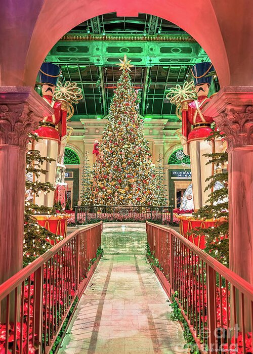 Bellagio Christmas Tree Greeting Card featuring the photograph The Bellagio Christmas Tree Under the Arch 2017 by Aloha Art