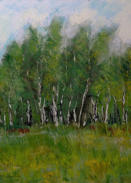 The Birch Trees On Maple Ridge Greeting Card featuring the pastel The Birch Trees on Maple Ridge by David Patterson