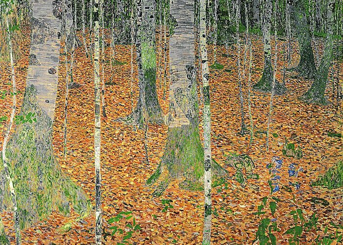 The Greeting Card featuring the painting The Birch Wood by Gustav Klimt