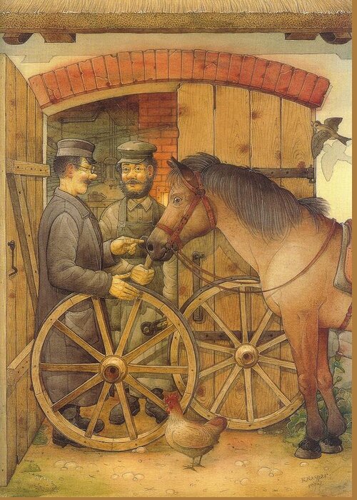 Blacksmith Horse Brown Greeting Card featuring the painting The Blacksmith by Kestutis Kasparavicius