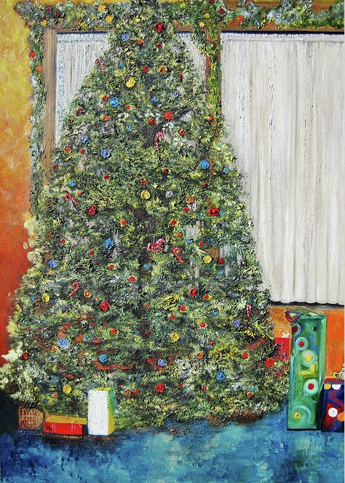 Christmas Tree Greeting Card featuring the painting The Blessing/Tree by Anitra Handey-Boyt