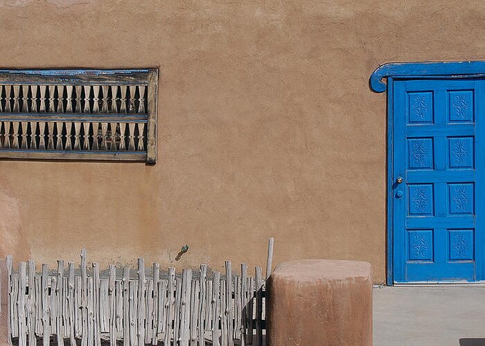 New Mexico Greeting Card featuring the photograph The Blue Door by Gary Cloud