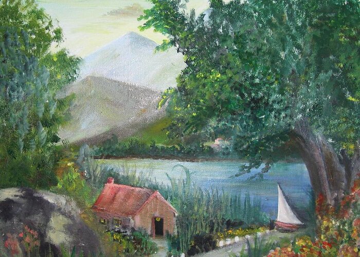 Home Decor Greeting Card featuring the painting The Boat House by Trilby Cole