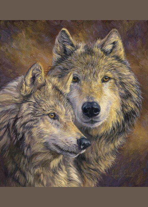 Wolf Greeting Card featuring the painting The Bond by Lucie Bilodeau