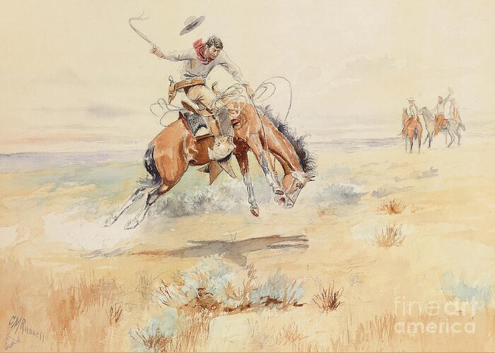 Bucking Greeting Card featuring the painting The Bronco Buster by Charles Marion Russell