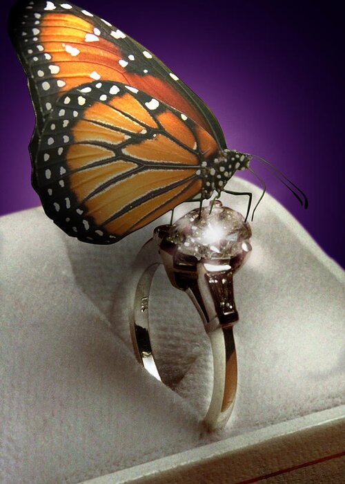 Fantasy Greeting Card featuring the mixed media The Butterfly and the Engagement Ring by Yuri Lev