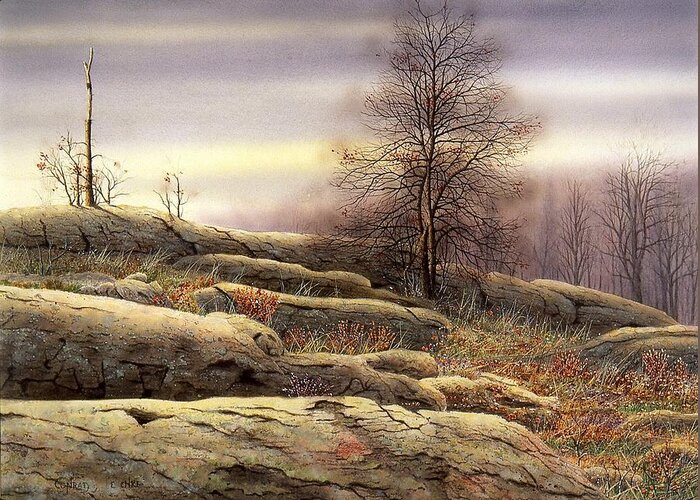 Autumn Greeting Card featuring the painting The Canadian Shield by Conrad Mieschke