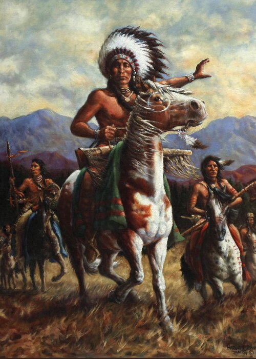 Native American Greeting Card featuring the painting The Chief by Harvie Brown