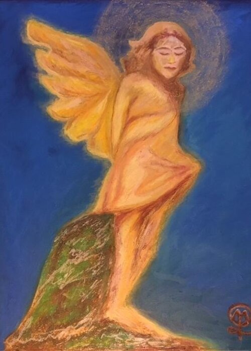 The Child Angel Greeting Card featuring the painting The Child Angel by Therese Legere