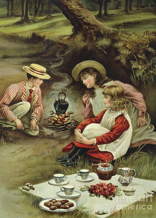 Children Greeting Card featuring the painting The Children's Picnic by English School
