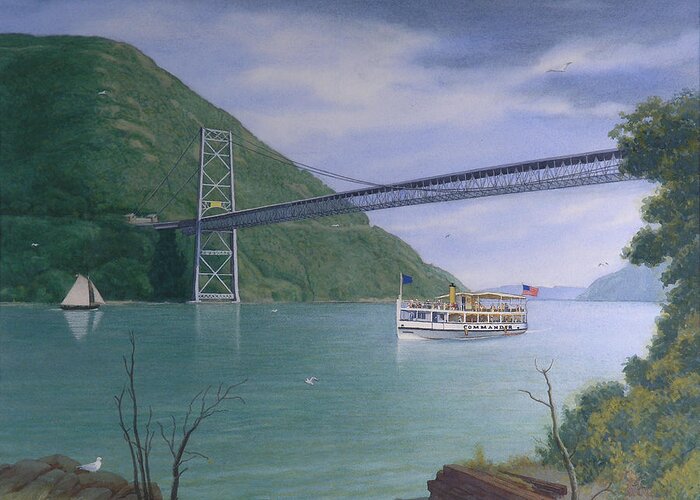 Hudson River Greeting Card featuring the painting The Commander At Bear Mt. Bridge by Glen Heberling