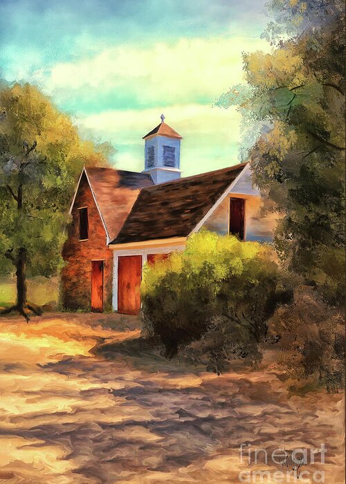 Williamsburg Greeting Card featuring the digital art The Cooper's Shop in the Ludwell-Paradise Stables by Lois Bryan