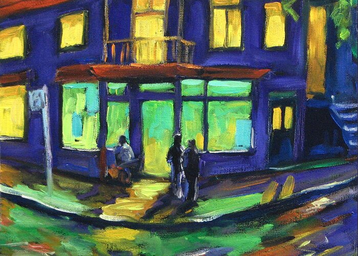 Town Greeting Card featuring the painting The Corner Store by Richard T Pranke