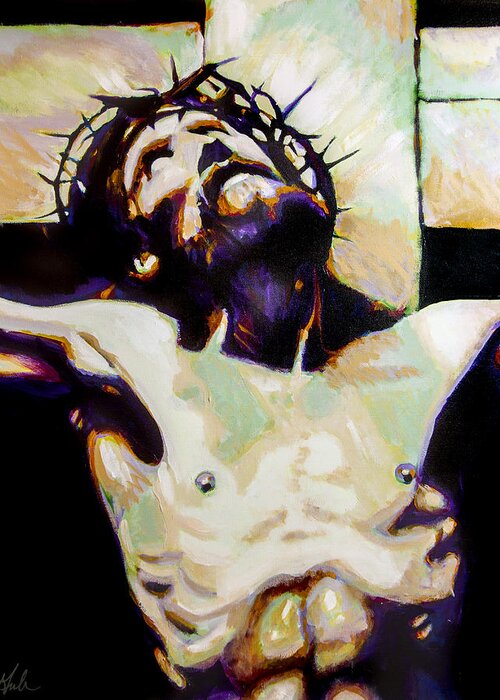 Jesus Christ Greeting Card featuring the painting The Crucifixion by Steve Gamba