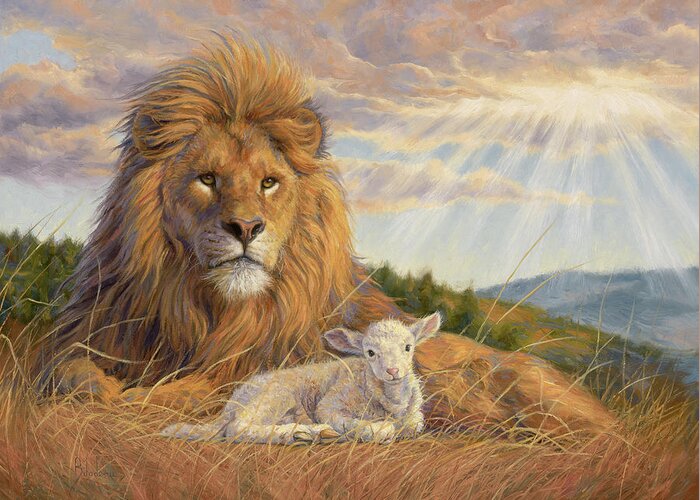 Lion Greeting Card featuring the painting The Dawning of a New Day by Lucie Bilodeau