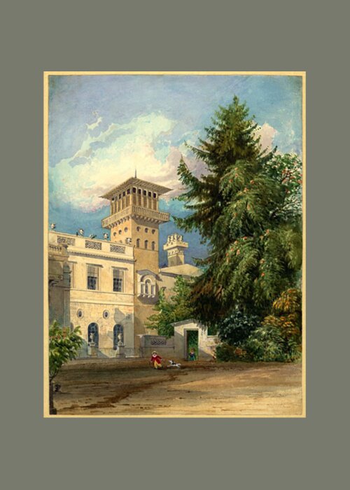 William Henry Bartlett (1809�54). The Deepdene Greeting Card featuring the painting The Deepdene Entrance Court by MotionAge Designs
