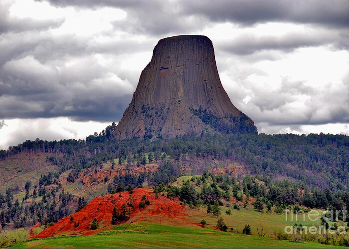 Landmark Greeting Card featuring the photograph The Devils Tower WY by Susanne Van Hulst