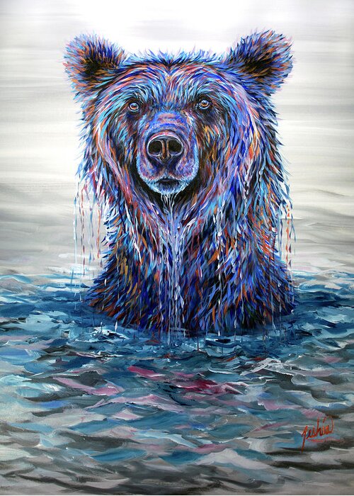Bear Greeting Card featuring the painting The Diver by Teshia Art