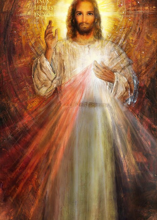 Divine Mercy Image Greeting Card featuring the painting The Divine Mercy, Jesus I Trust in You - 2 by Terezia Sedlakova