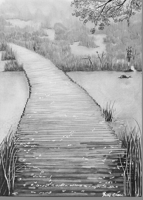 Pencil Greeting Card featuring the drawing The Divine Path by Betsy Carlson Cross