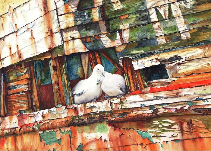 Birds Greeting Card featuring the painting The Dove Boat by Peter Williams