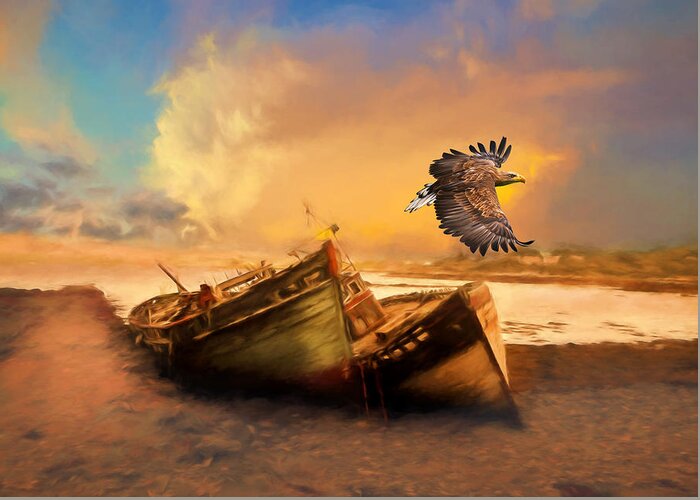The Eagle And The Boat Greeting Card featuring the photograph The Eagle And The Boat by Georgiana Romanovna