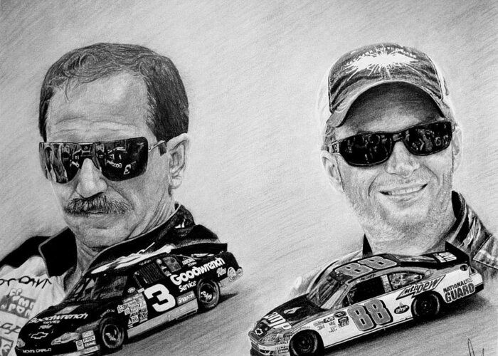 Dale Earnhardt Sr. Greeting Card featuring the drawing The Earnhardts by Bobby Shaw