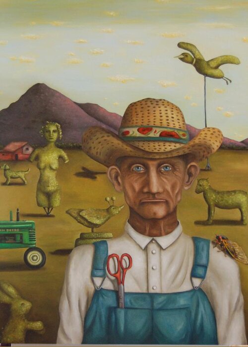 Landscape Greeting Card featuring the painting The Eccentric Farmer by Leah Saulnier The Painting Maniac