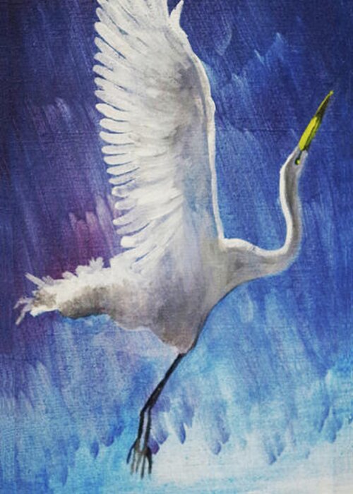 Egret Greeting Card featuring the painting The Egret by Seth Weaver
