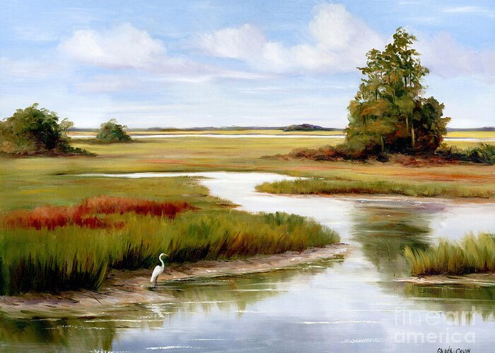 Marshland Greeting Card featuring the painting The Egrets World by Glenda Cason