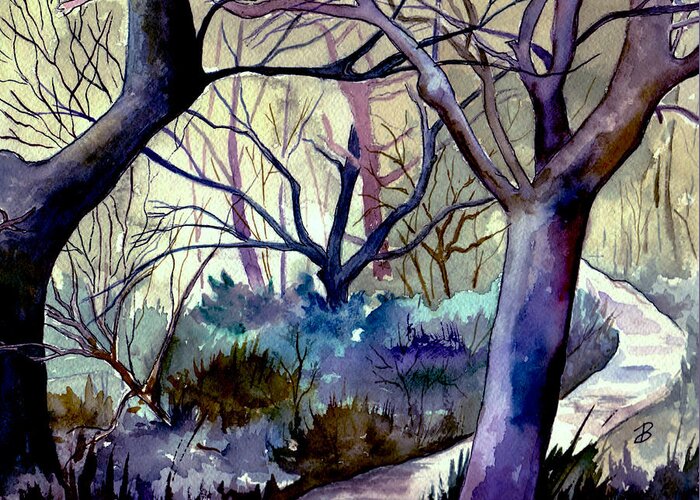 Watercolor Greeting Card featuring the painting The Enchanted Path by Brenda Owen