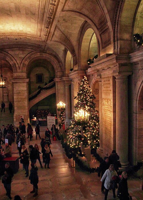 New York Public Library Greeting Card featuring the photograph A Golden Entrance by Jessica Jenney