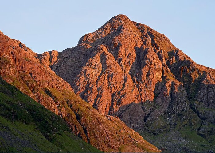 Glencoe Greeting Card featuring the photograph The evening light hits Bidean Niam Ban by Stephen Taylor