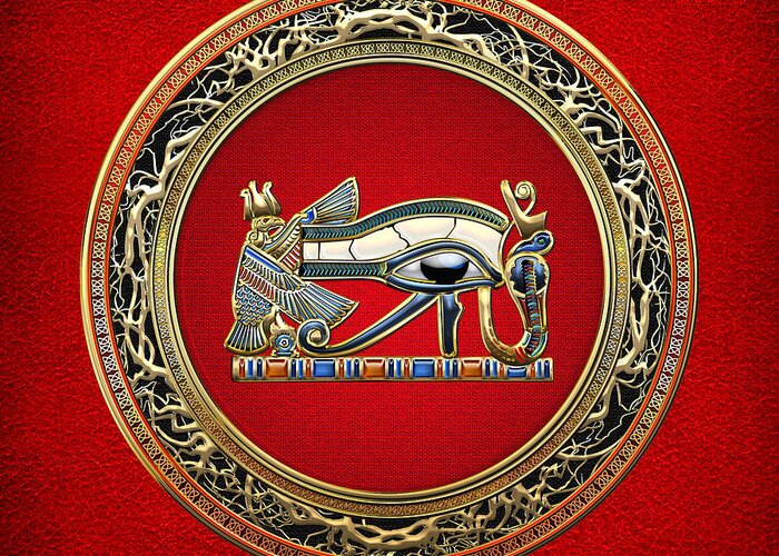 Treasure Trove 3d By Serge Averbukh Greeting Card featuring the photograph The Eye Of Horus On Red by Serge Averbukh