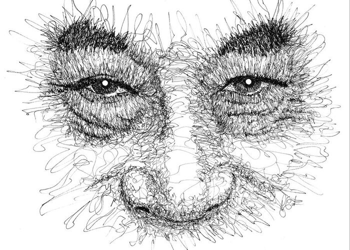 Dalai Lama Greeting Card featuring the drawing The Eyes of the Dalai Lama by Peter Cutler