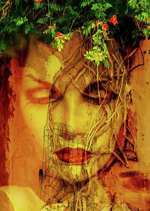 Face Greeting Card featuring the photograph The face and the tree by Gabi Hampe