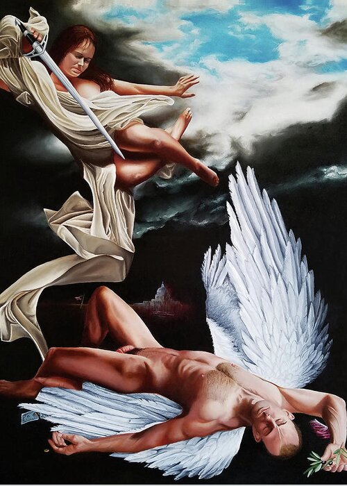 Angels Greeting Card featuring the painting The Fallen by Vic Ritchey
