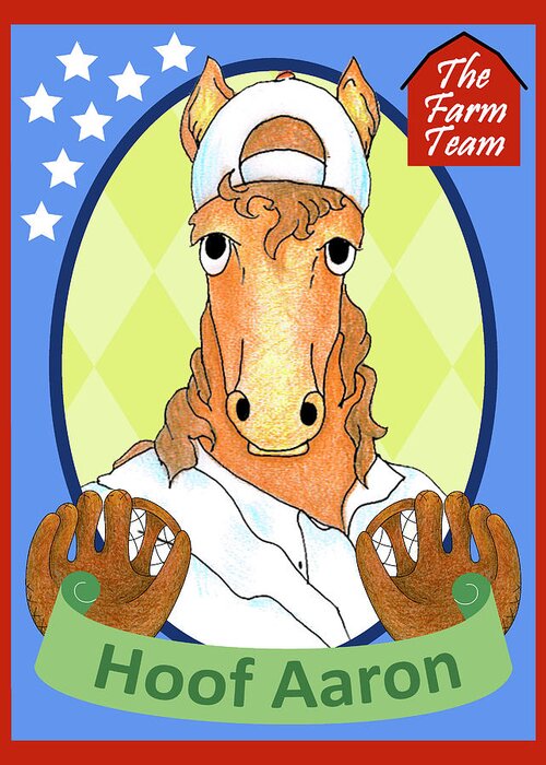 Baseball Greeting Card featuring the digital art The Farm Team - Hoof Aaron by Alison Stein