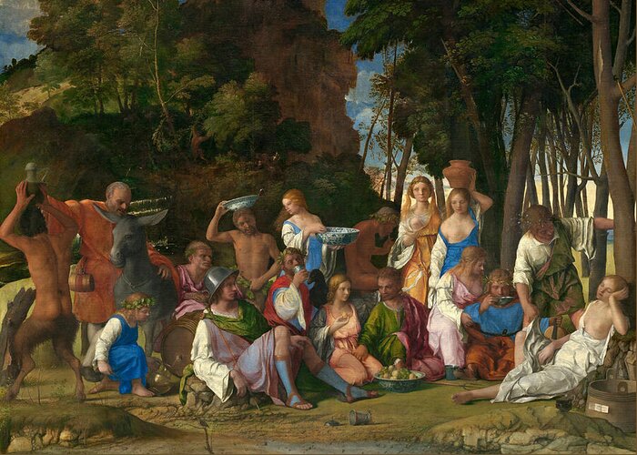 Giovanni Bellini Greeting Card featuring the painting The Feast of the Gods, from 1514-1529 by Titian