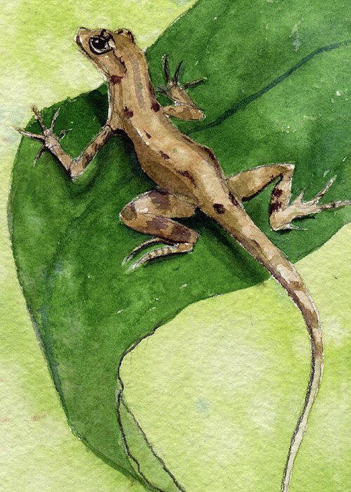 Kris Parins Greeting Card featuring the painting The Feckless Gecko by Kris Parins