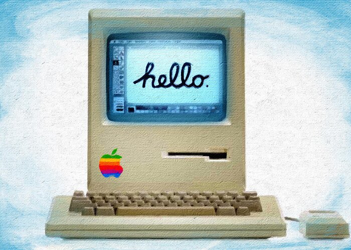 Macintosh Computer Greeting Card featuring the painting Hello Apple by Tony Rubino