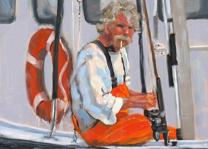 Fisherman Greeting Card featuring the painting The Fisherman by Laura Lee Zanghetti