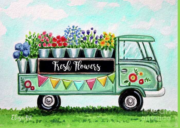 Flowers Greeting Card featuring the painting The Floral Truck by Elizabeth Robinette Tyndall