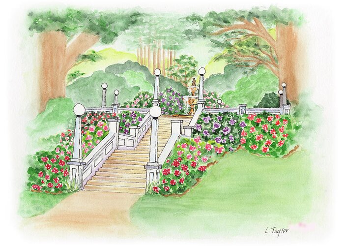 Fountain Greeting Card featuring the painting The Fountain by Lori Taylor