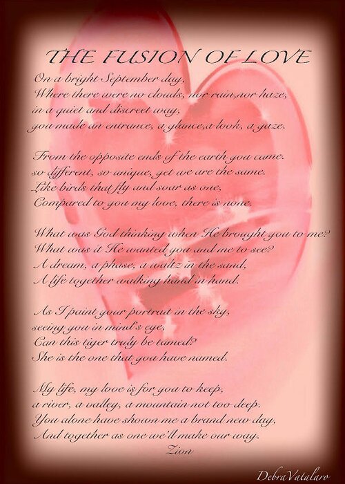  The Fusion Of Love Greeting Card featuring the digital art The Fusion Of Love Poem by Debra   Vatalaro