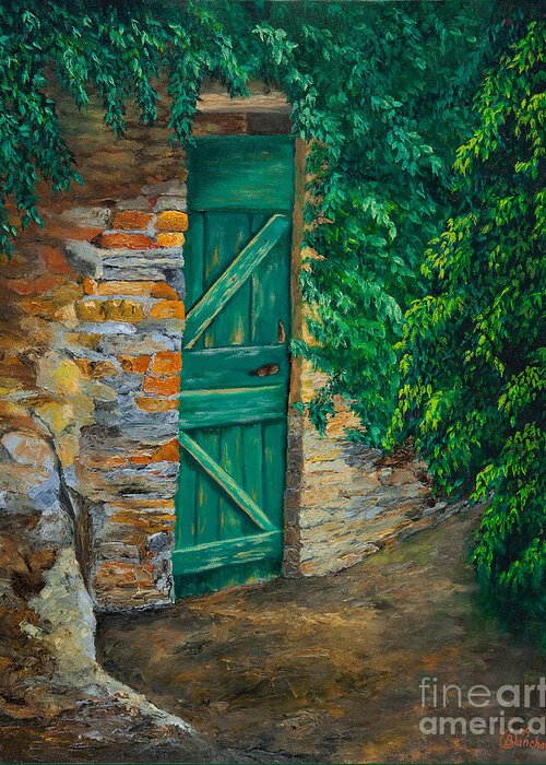 Cinque Terre Italy Art Greeting Card featuring the painting The Garden Gate In Cinque Terre by Charlotte Blanchard