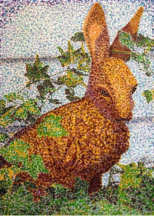 Hare Greeting Card featuring the drawing The Garden Hare by Angela Davies