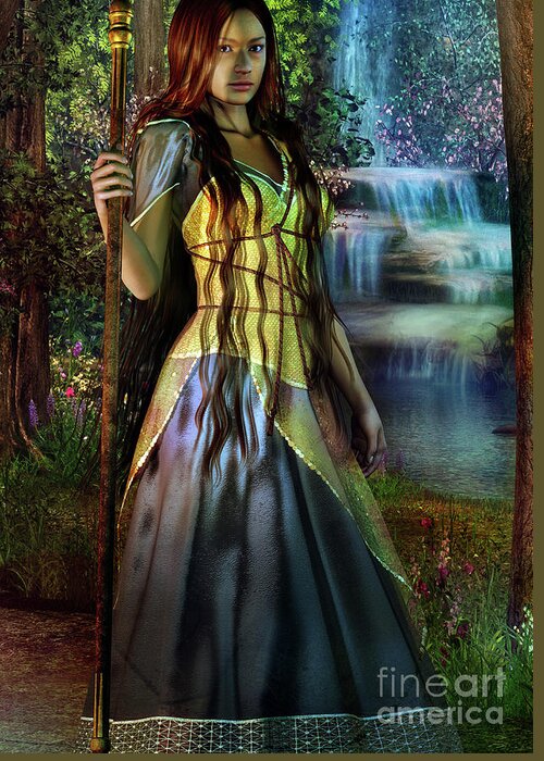 Waterfall Greeting Card featuring the digital art The Garden Of L by Shadowlea Is