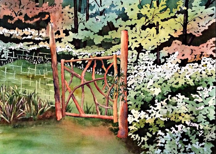 Gate Greeting Card featuring the painting The Gate by Beth Fontenot