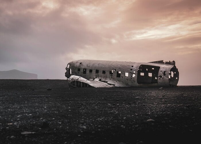 2018 Greeting Card featuring the photograph The ghost - plane wreck in Iceland by Dalibro H